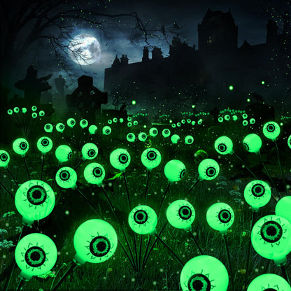 BrizLabs Solar Halloween Lights, 2 Pack 12 LED 2 Modes Halloween Eyeball Lights, Outdoor Pathway Light, Swaying Eye Firefly Walkway Lighting, Green Solar Lighting for Path Yard Garden Lawn