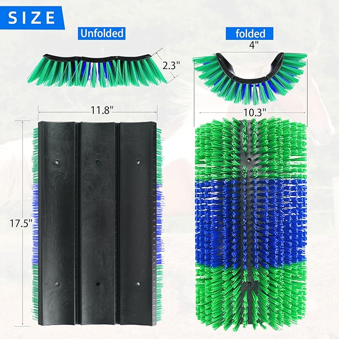 Extra Large Size Livestock Scratching Brush, Upgraded Horse/Goat/Cow/Cattle Scratcher Brush for Grooming, Itch Relief Horse Scratcher Brushes Kit with Two Sets of Mounting Screws(8-Pack,Green)