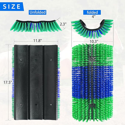 Extra Large Size Livestock Scratching Brush, Upgraded Horse/Goat/Cow/Cattle Scratcher Brush for Grooming, Itch Relief Horse Scratcher Brushes Kit with Two Sets of Mounting Screws(8-Pack,Green)