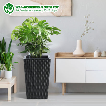 Tall Wicker Planter with Insert Set of 2-Self Watering Large Tall Rattan Planter Pots for Indoor and Outdoor 22.5 Inch,Wicker Flower Pots for Front Door,Porch and Patio in White/Black/Brown