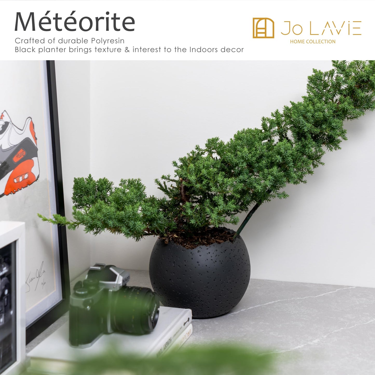Jo Lavie 6 Inch Modern Minimalist Resin Planters with Drainage Hole, Charcoal Gray Indoor Outdoor Flower Pots for Succulents, Herbs, Orchids & Small Plants - Charcoal Gray