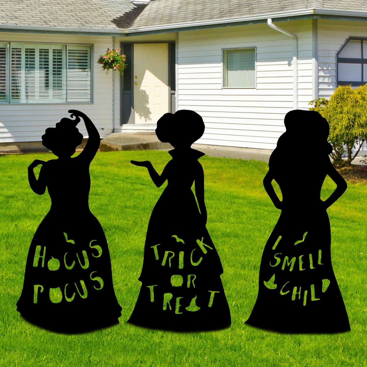 3Pcs Witch Silhouette Yard Signs Hocus Pocus Halloween Decorations Halloween Yard Decoration Sign with H-Stakes for Yard Lawn Garden Outdoor Decor