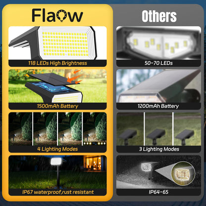 Flaow Solar Spot Lights Outdoor, [10 pack/118 LED] 4 Modes Auto On/Off Solar Landscape Spotlights, Ip67 Waterproof Solor Powered Pathway Lights for Outside Yard Garden Walkway Tree Patio (Cool White)