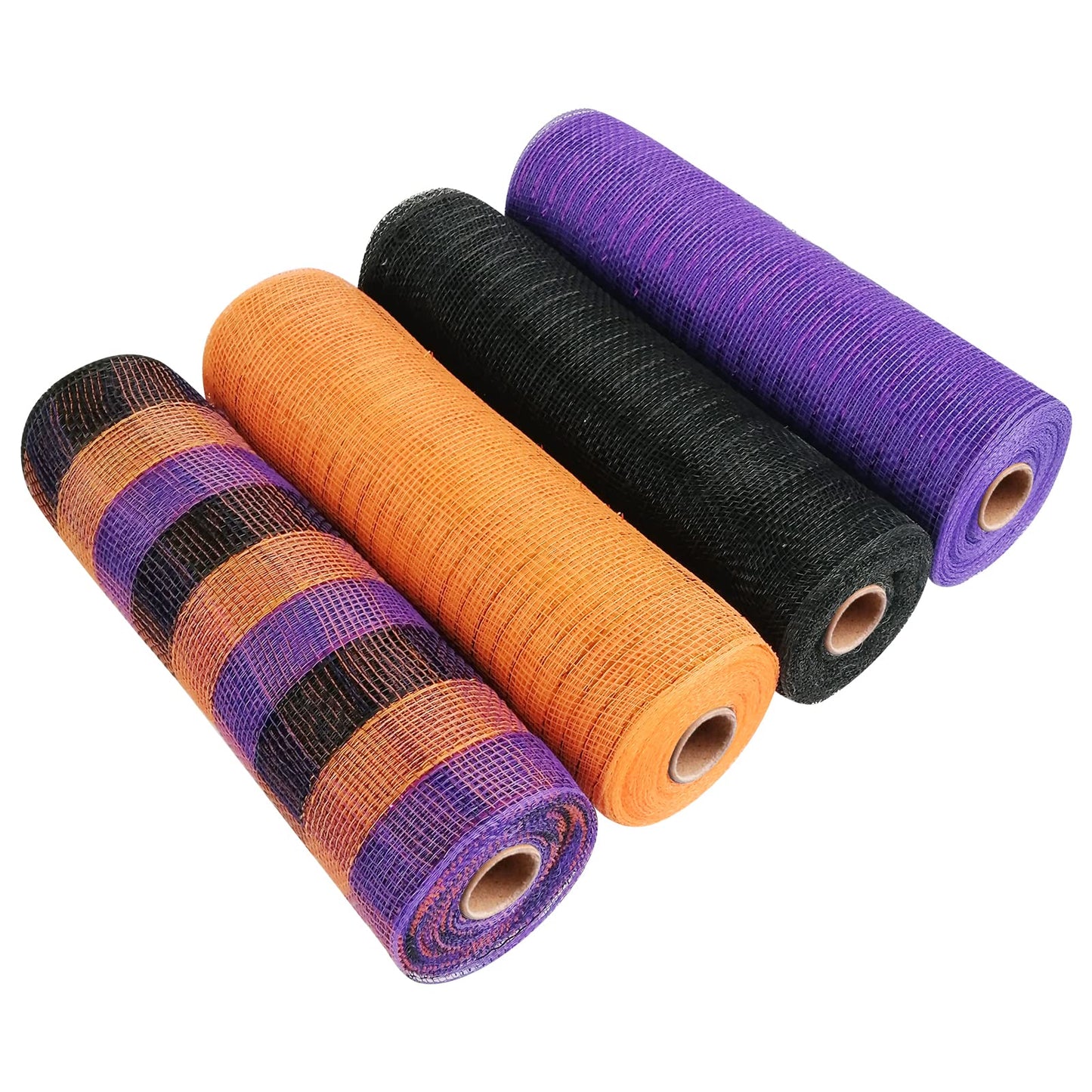 Cieovo 4 Roll Poly Mesh Ribbon, Black Purple Orange Wired Edge - 10 Inch x 30 ft for Halloween Craft Wreaths
