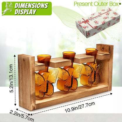 Glass Plant Propagation Station Butterfly Vases for Plants Birthday Gifts for Women Mom Office Home Decoration with Wooden Stand