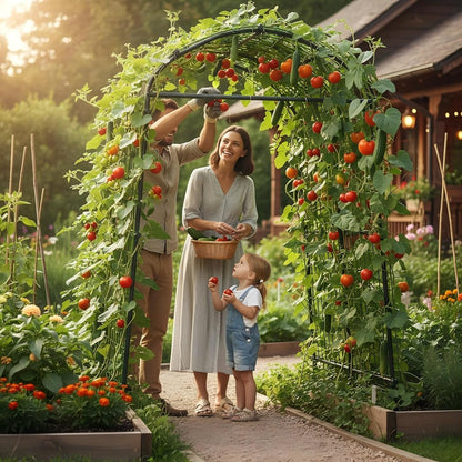 GarveeLife Metal Garden Arch Trellis 7.3 FT, Cucumber & Melon Trellis for Raised Beds, u-Shape Plant Support with Plastic Connectors for Climbing Vegetables, Grapes & Roses, Black