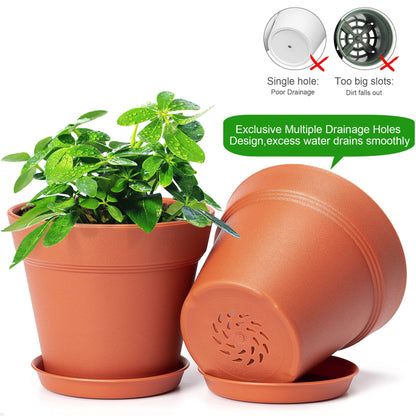 FHWTY 6 Pack 4in Plastic Plant Pots Black & 6 Pack 4in Plastic Plant Pots Terracotta