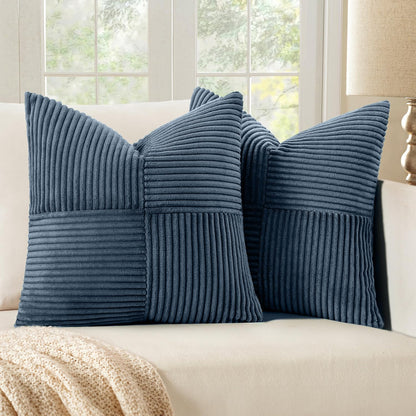 MIULEE Black Corduroy Pillow Covers Pack of 2 Boho Decorative Spliced Throw Pillow Covers Soft Couch Pillowcases Cross Patchwork Textured Cushion Covers for Living Room Bed Sofa 18x18 inch