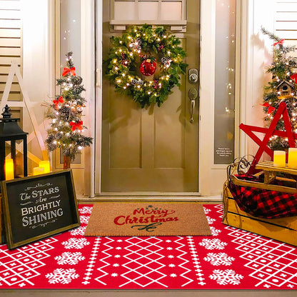 4' x 6' Christmas Area Rug Red Snowflake Pattern Washable Indoor Carpet Holiday Decor for Entryway Bedroom Kitchen Living Room Soft Low Pile Winter Floor Mat Home Accent Rug