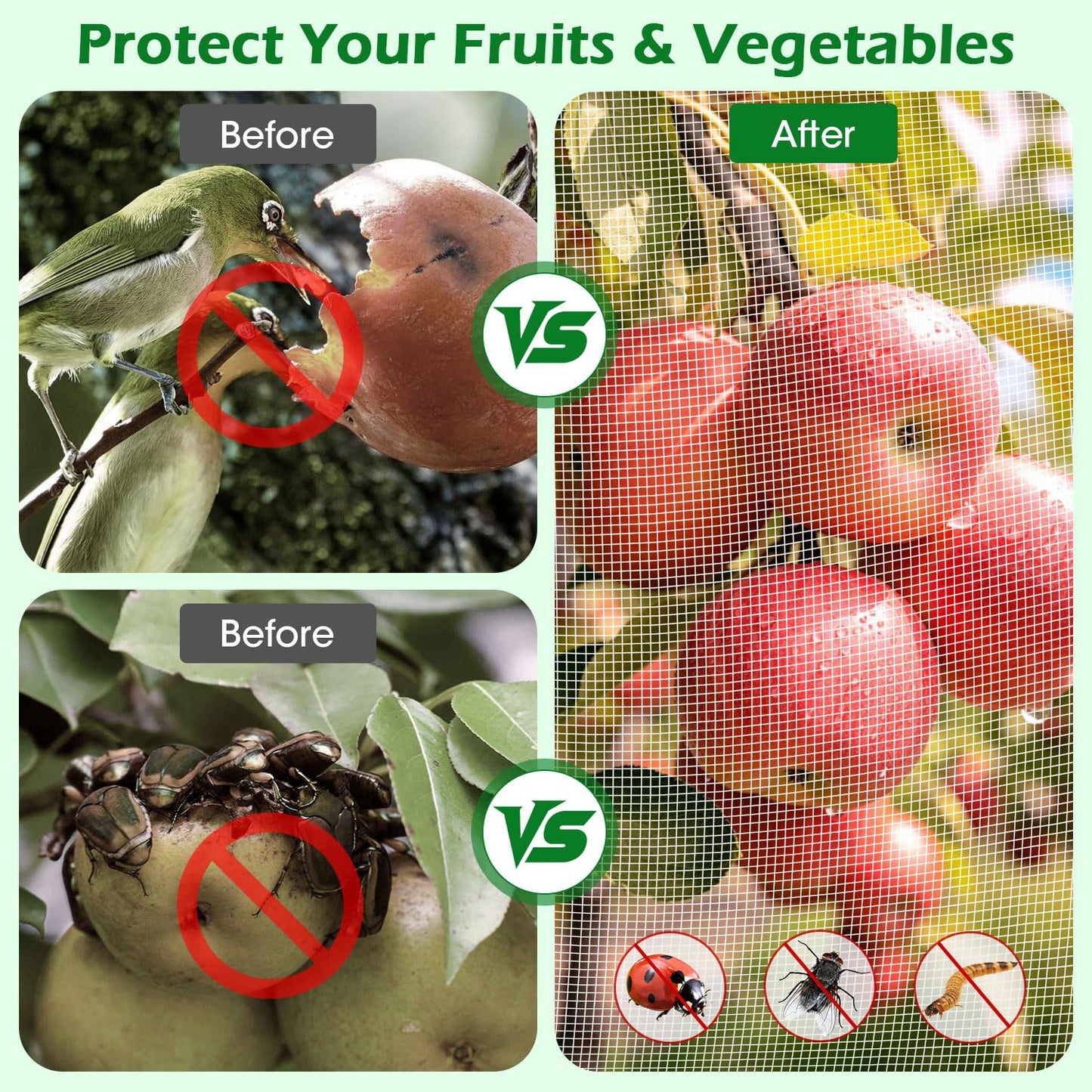4'x6' Fruit Tree Netting Cover with Zipper and Drawstring, Ultra-Fine Mesh Garden Plant Insect Pest Net Barrier Protection Covers to Prevent Squirrel Bird Deer Cicadas Bag for Blueberry Tomato-1Pcs