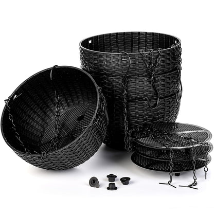 Foraineam 4 Pack Black Hanging Planters, 8.2 inch Hanging Flower Basket Planter Pots, Garden Plant Pot Container, Balcony Patio Hanging Basket Planters with Drainage Hole for Indoor and Outdoor Use