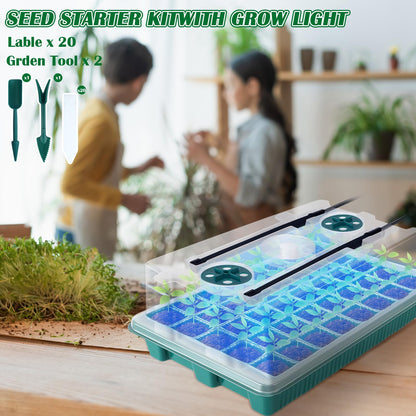 FillTouch 2 Packs 80 Cells Seed Starter Trays Kit with 4 Grow Light Seed Starter Kit Seedling Starter Trays with Humidity Dome and 80 Pcs Peat Pellet for Garden Seeds Propagation Seedlings