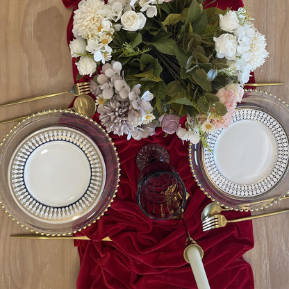 BTF HOME Velvet Table Runner, 10ft Luxurious Wedding Reception Decorations Soft Velvet Fabric Table Linen Overlay for Party (20 x 120 inch, Red)