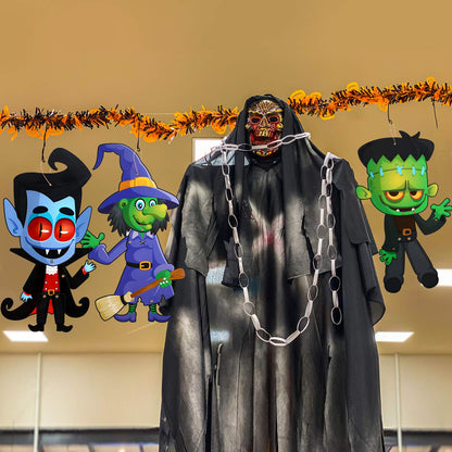 4 Sets Funny Halloween Party Decoration Jointed Figures Door Hanger, Hanging Halloween Wall Decoration Signs Vampire, Skeleton, Witch, Zombie Banners for Party Decor