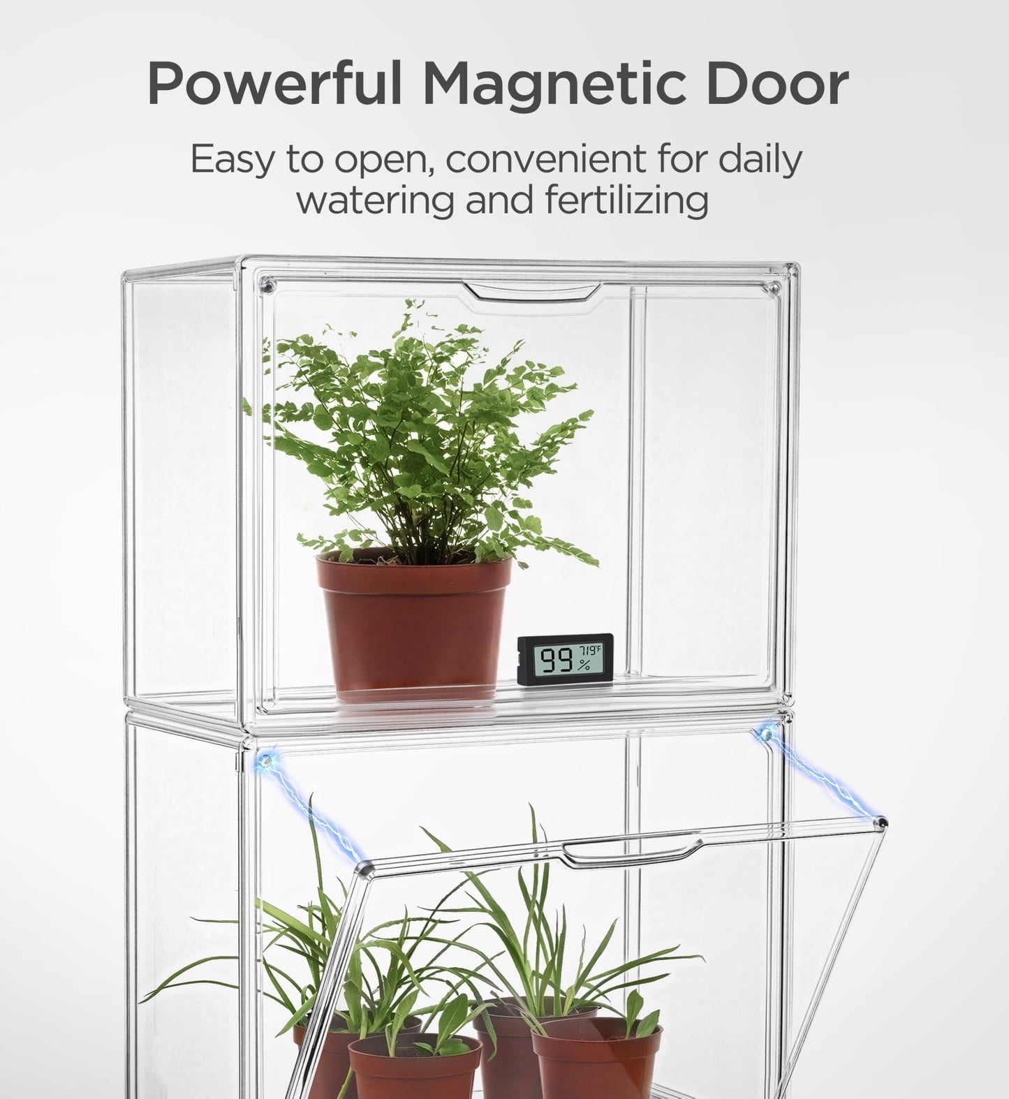 HBlife Mini Greenhouse for Indoor, Clear Stackable Green House with Magnetic Waterproof Door for Small Plants Nursery Germination and Display, Tabletop Portable Greenhouse, 14.1x8.6x10.6 Inch (2 Pack)