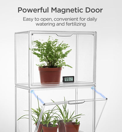 HBlife Mini Greenhouse for Indoor, Clear Stackable Green House with Magnetic Waterproof Door for Small Plants Nursery Germination and Display, Tabletop Portable Greenhouse, 14.1x8.6x10.6 Inch (3 Pack)