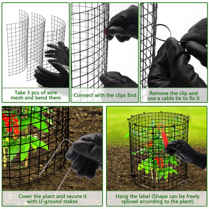 AHIER 10 PCS Chicken Wire Plant Protector from Animals with Covers, Plant Cages for Outdoor Plants to Keep Animals Out Including 30pcs Metal Mesh, Covers, Ground Stakes, Labels, Clip, Ties and Gloves
