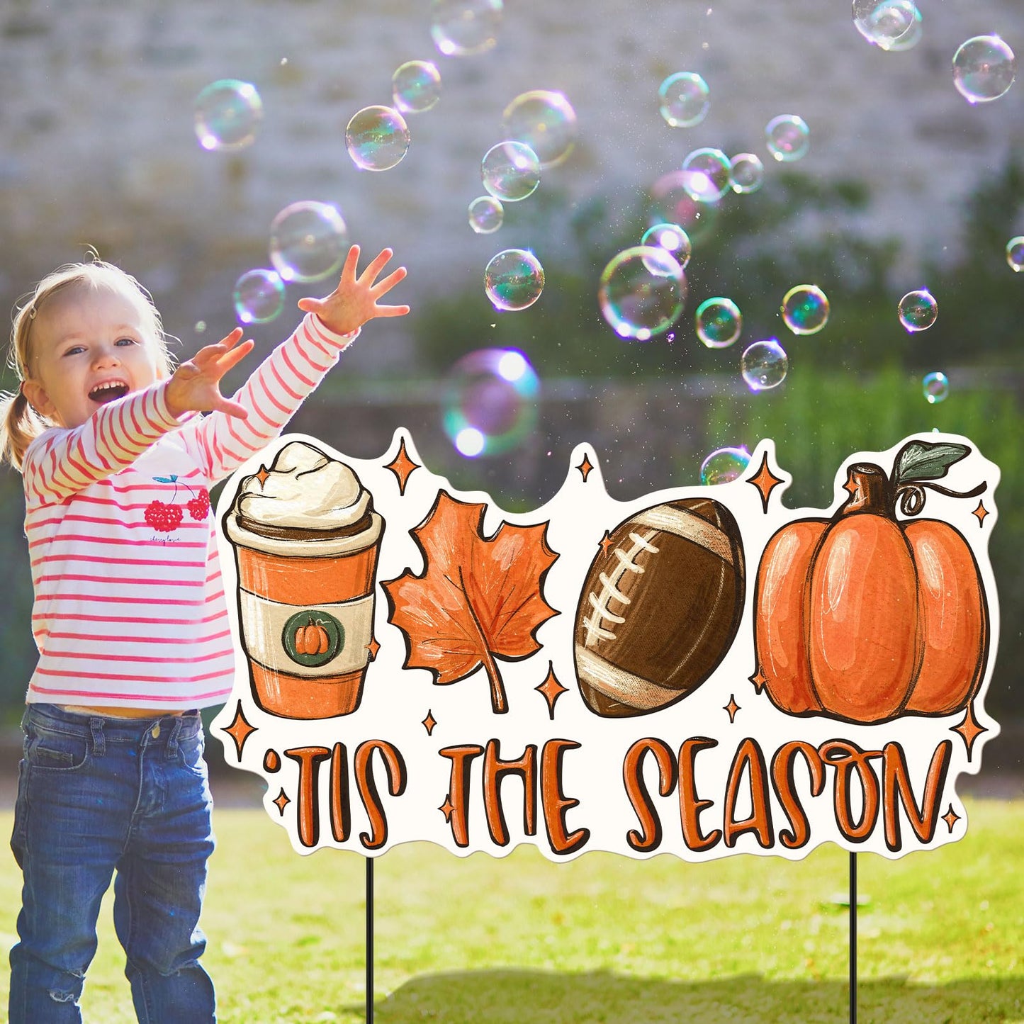 Shimeyao 24 Inch Fall Garden Stakes Outdoor Tis The Season Sign Fall Football Metal Yard Sign, Front Door Decor Signs for Thanksgiving Decorations Autumn Harvest Patio Lawn Walkway