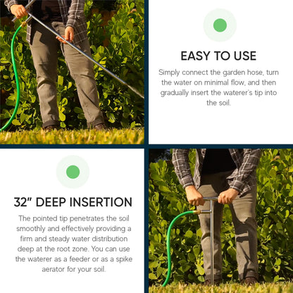 Varomorus Stainless Steel Deep Root Feeder for Tree Watering Spike Tool Irrigation for Outdoor Plants System Wand T-Handle One-Piece