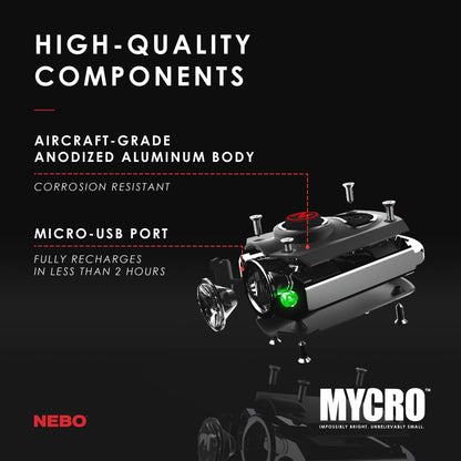 NEBO MYCRO Keychain Flashlight - 400 Lumens, 40H Run Time, Rechargeable, 6 Modes, Water Resistant, Model NEB-KEY-0003