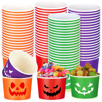 Uiifan 80 Pcs 8 Oz Halloween Disposable Cups Paper Snack Cups Halloween Party Cups Disposable Pumpkin Bowls for Adult Coffee Juice Hot Cold Drinks Candy Snack Party Supplies, 4 Styles