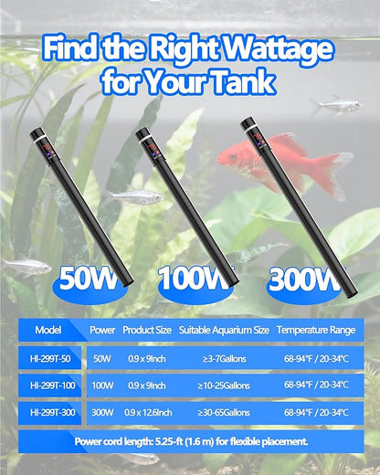 300W Titanium Aquarium Heater with LED Digital Display & External Controller – Submersible Fish Tank Heater, Precise ±1.8℉, IP68 Waterproof, for 30-65 Gallon Freshwater & Saltwater Tanks
