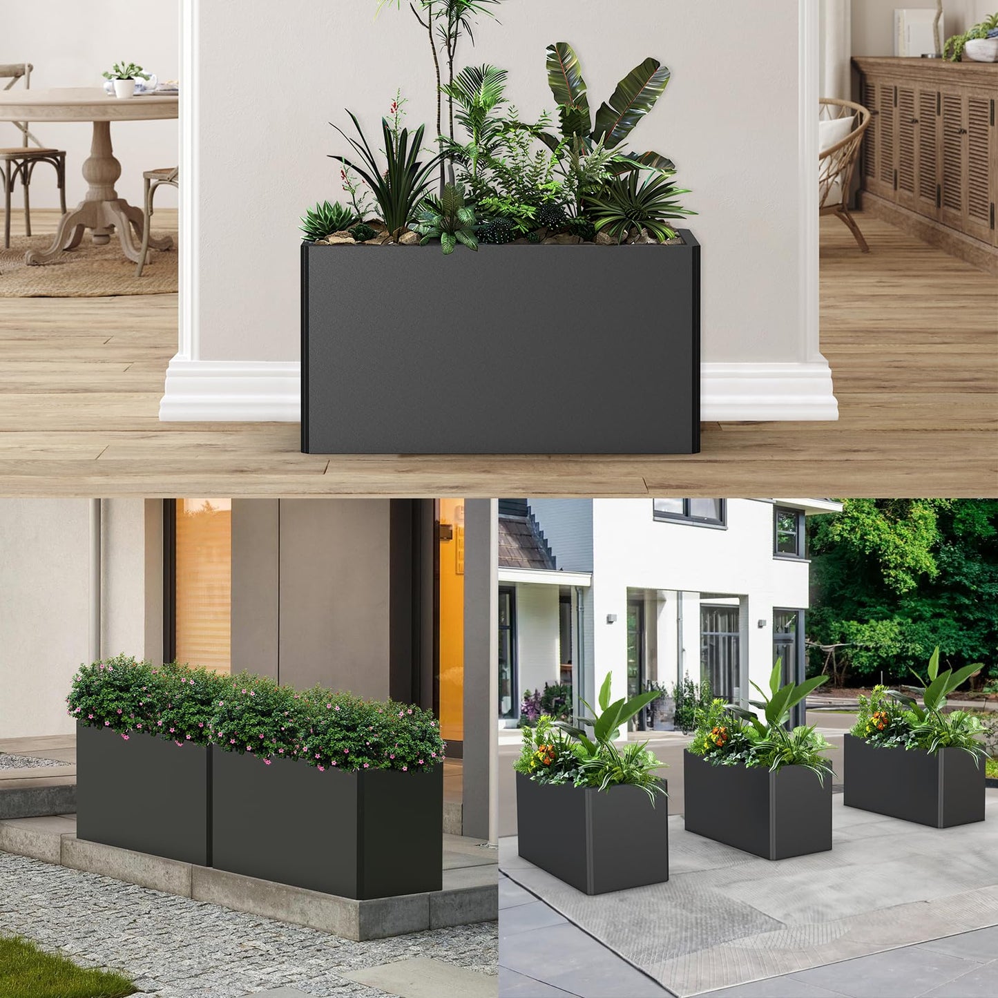 Ganeekiron Rectangular Planter Box (36''L x 15''W x 15''H) Large Planter Box Outdoor, Metal Planters with 6 Drainage Holes for Commercial Residential Patio Deck and Backyard, Black