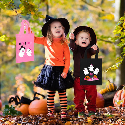 Toulite 24 Pcs Halloween Non Woven Bags with Handle Bulk Reusable Holiday Gifts Bags Ghost Pumpkin Spider Goodies Treat Candy Tote Pouch for Halloween Party Favors Wrapping Supplies, 7.9 x 9.8 Inch