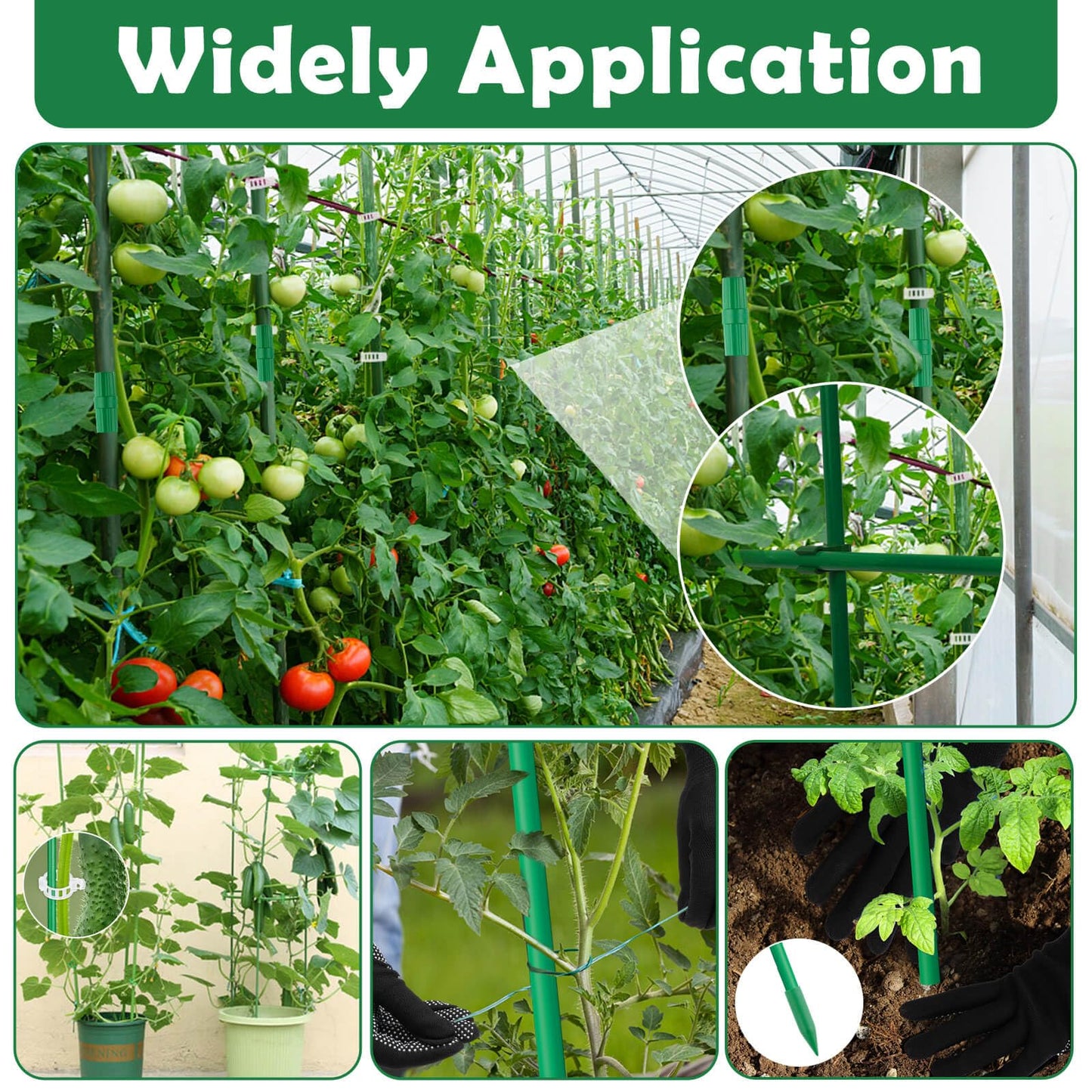 Cludoo 393PCS Garden Stakes Set with 120 Sets Fiberglass Plant Stakes Sticks Supports and Accessories, DIY 4ft 5ft 6ft 7ft Tomato Stakes for Tomato,Vegetables, Pepper, Indoor Outdoor Spring Plants
