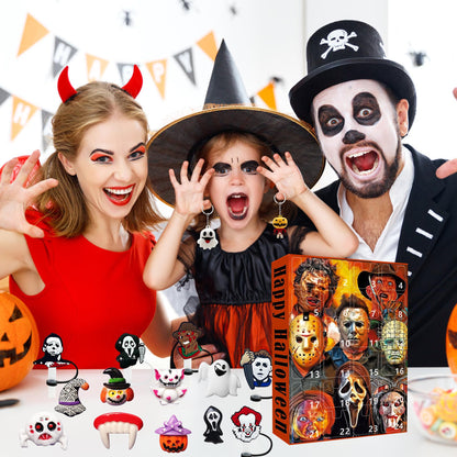 C1krint 2025 Halloween Advent Calendar - Contain 24 Gifts Horror Movie Character Advent Calendar Straw Topper Keychains Figures Toy for Kids Halloween Christmas Countdown Calendar Birthday Party Gifts