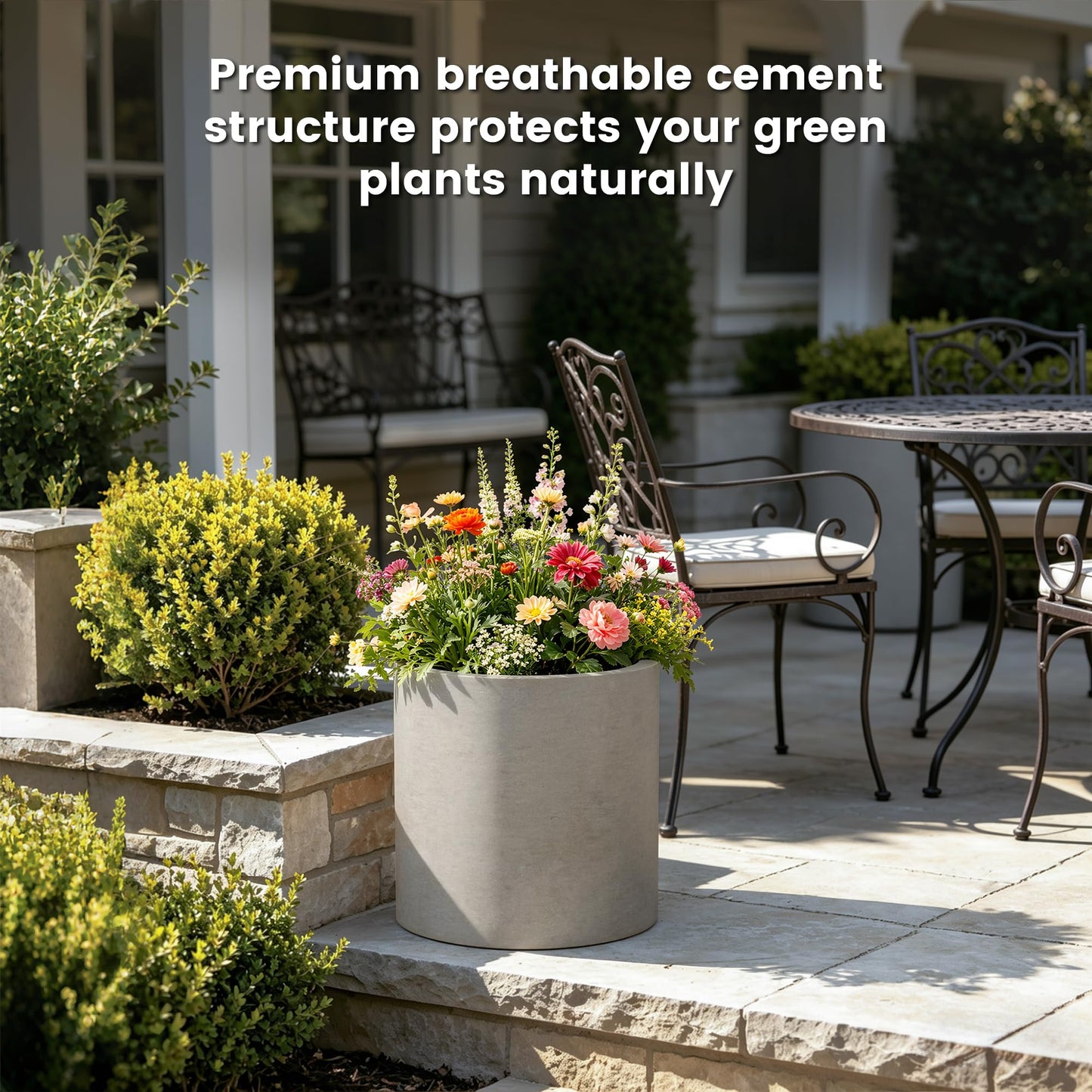 Kante 12.6" Concrete Cylinder Planter, Large Weather Resistant Concrete Planter with Drainage Hole & Rubber Plug, Handcrafted for Indoor Outdoor Plants & Patio Decor, Weathered Concrete Finish