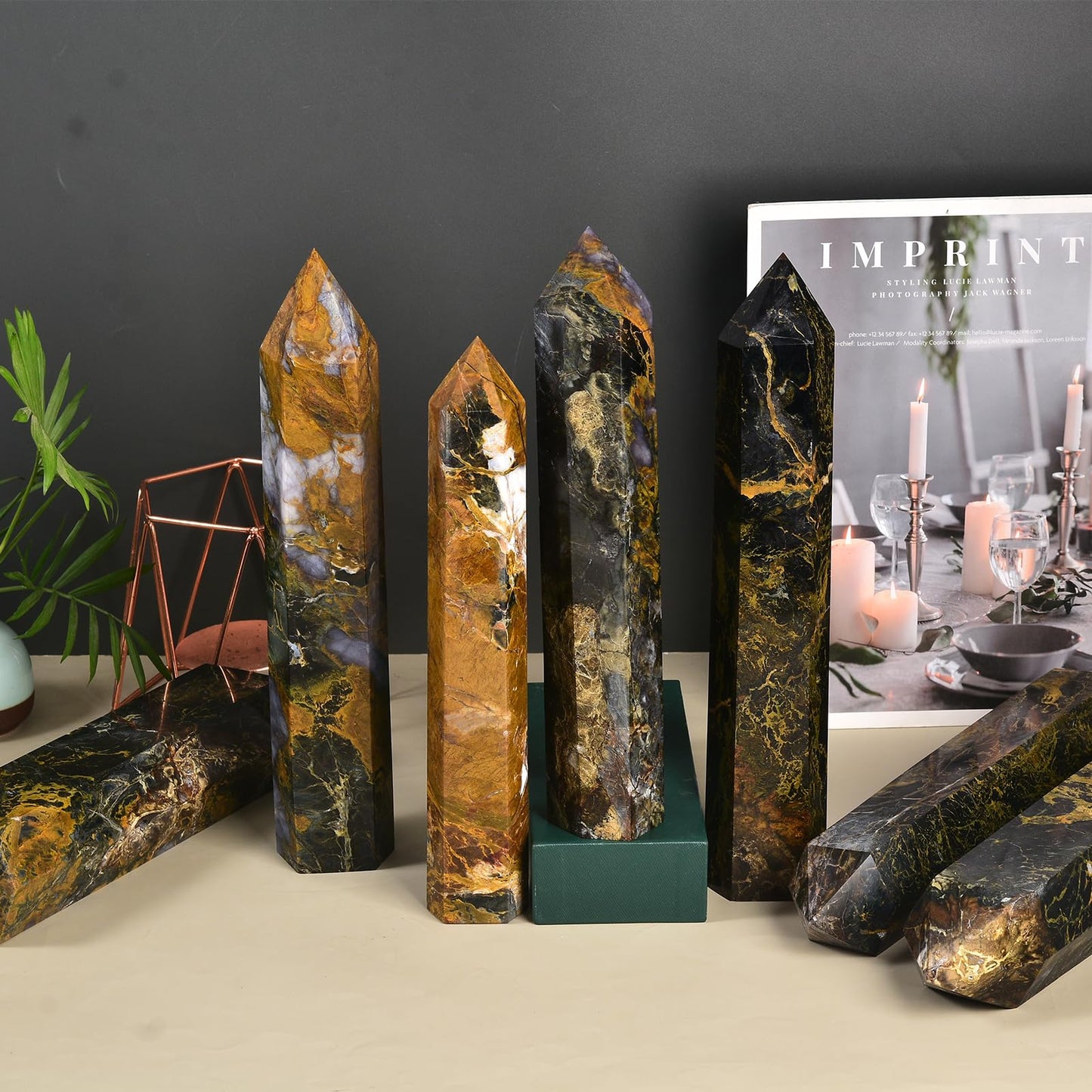 JIC Gem Extra Large 6 Faceted Pietersite Healing Crystal Obelisk Tower Points Quartz Crystals Tower Wand Decor Reiki Chakra Meditation 3.5-4.0 Lbs