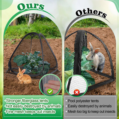 2-Pack Durable Plant Covers - Pop-up Fine Mesh Plant Tents with 8 Stakes, 22''x22''x23''Plant Protectors, Garden Crop Guard Cages for Vegetables Fruits Away from Animals Birds Deer Squirrels