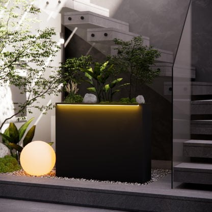 GSK Black Metal Planter Box with LED Light 30"H×10"W×37.9"L Span Rectangular Flower Trough Lighting Up Indoor Rectangle Insert Drainage Holes Garden Plants Outdoor Separation Space Garden Patio Porch