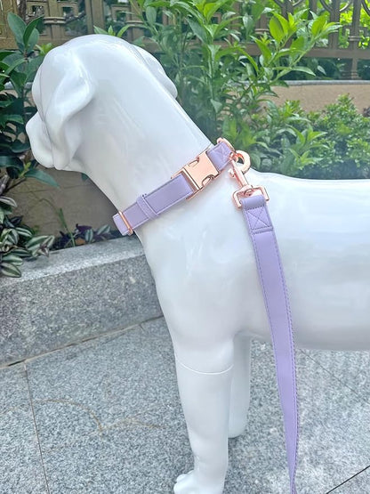 Dog Collar and Leash Set.Soft and Easy to Clean Vegan Leather with Rose Gold Metal Buckle for Small Medium Large Dogs (Light Purple, L(15.4”-24.8“)