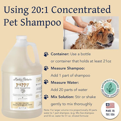 Bobbi Panter Puppy Dog Shampoo Milk Protein, Jasmine, Sunflower & Chamomile – Gentle Nourishing Formula for Puppies & Sensitive Skin, Tear-Free, 30:1 Concentrate, Made in USA, 1 Gallon