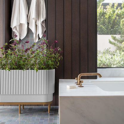 Veradek Demi Series Raised Long Planter for Indoor/Outdoor Use | Made from Plastic & Stone w/Wooden Stand | Modern Patio Décor for Flowers/Shrubs
