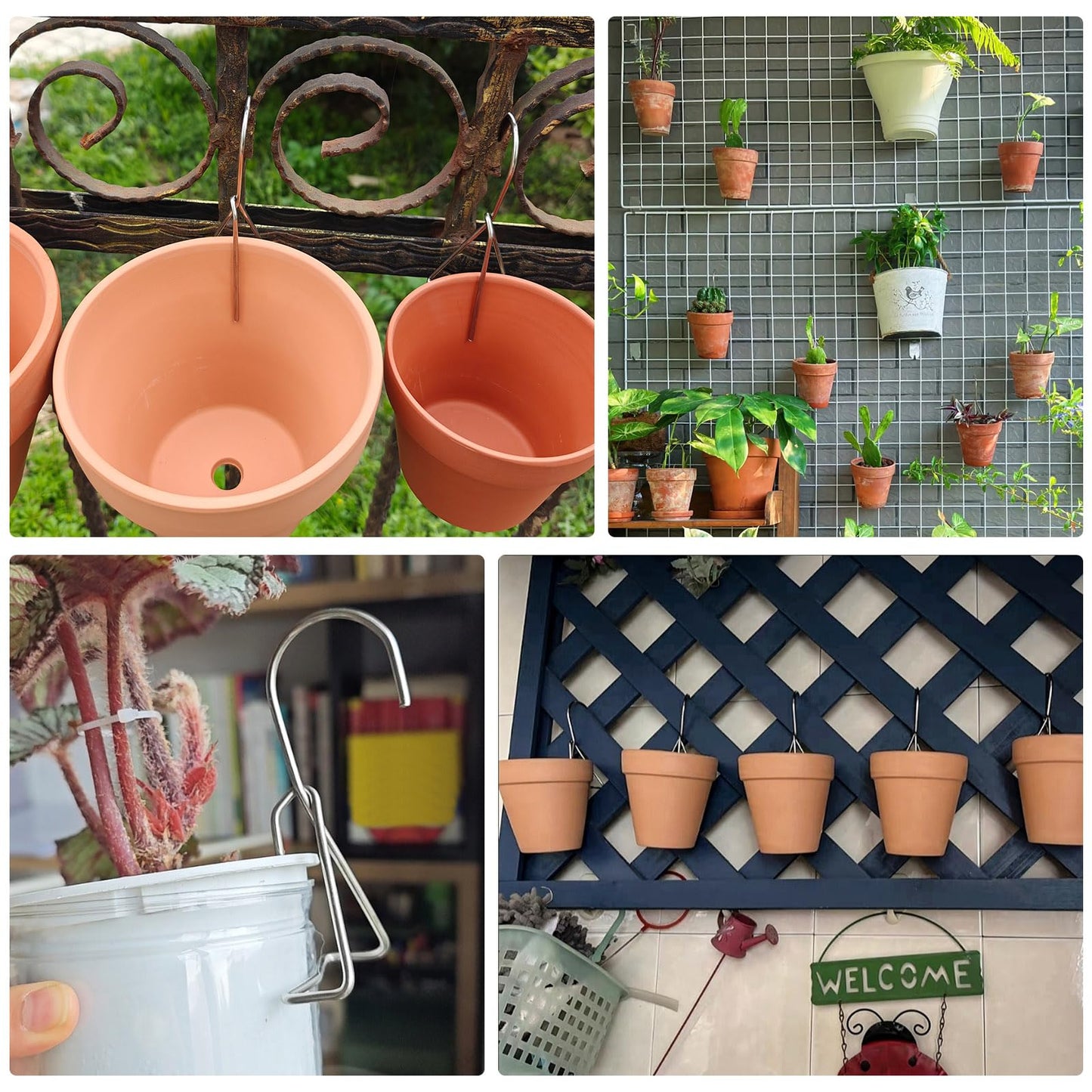 20 Packs Terracotta Pots Hanger Hooks,Sturdy Thick Stainless Steel Plant Hanger,Flower Pot Holders for Clay Pots,Wall and Fence Mounted Plant Hanging Holder for Terra Cotta Pot(Vertical Hang,20Pack)