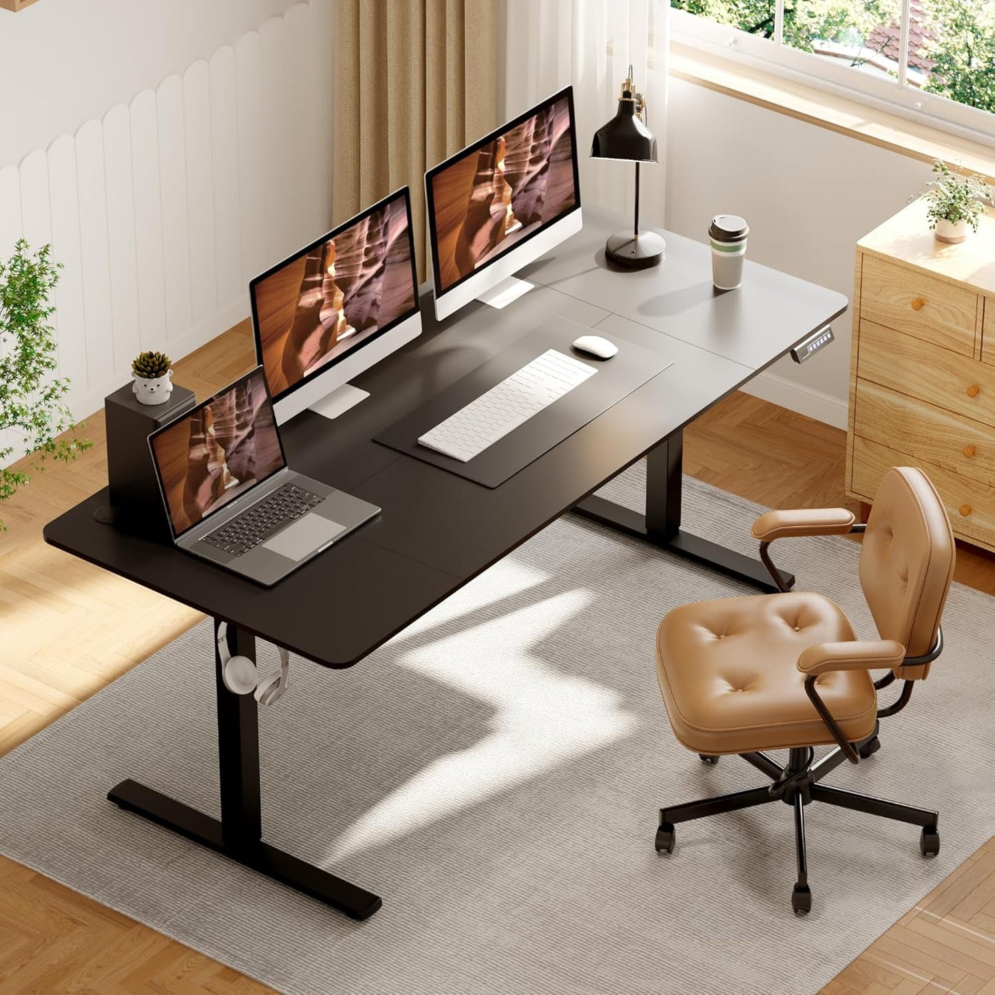 Adjustable Stand Up Desk, Large 71x31 Inches Height Adjustable Standing Desk with Cable Management, Home Office Computer Desk with Memory Preset & Charging USB Port & Sedentary Reminder