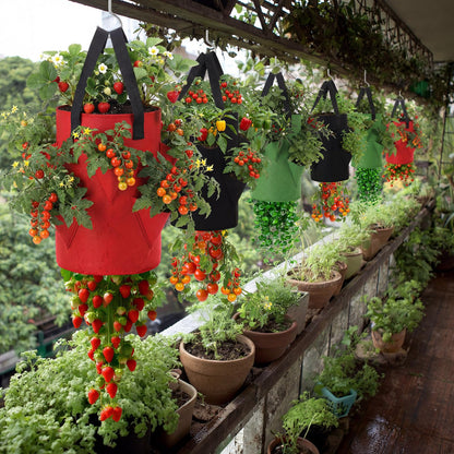 SATINIOR 6 Pack Upside Down Tomato Herb Planter 3 Gallon Hanging Grow Bags Outdoor Strawberry Planters with 6 Planting Holes and 1 Bottom Zipper Grow Bags with Hooks for House Vegetable Gardening
