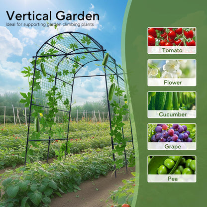 FOLLOOK Garden Arch Trellis for Climbing Plants Outdoor, 7.8 ft Tall Cucumber Trellis for Raised Bed, Plastic-Coated Metal Plant Support Vegetable Squash Pea Bean Grape Vine Arbor, Black