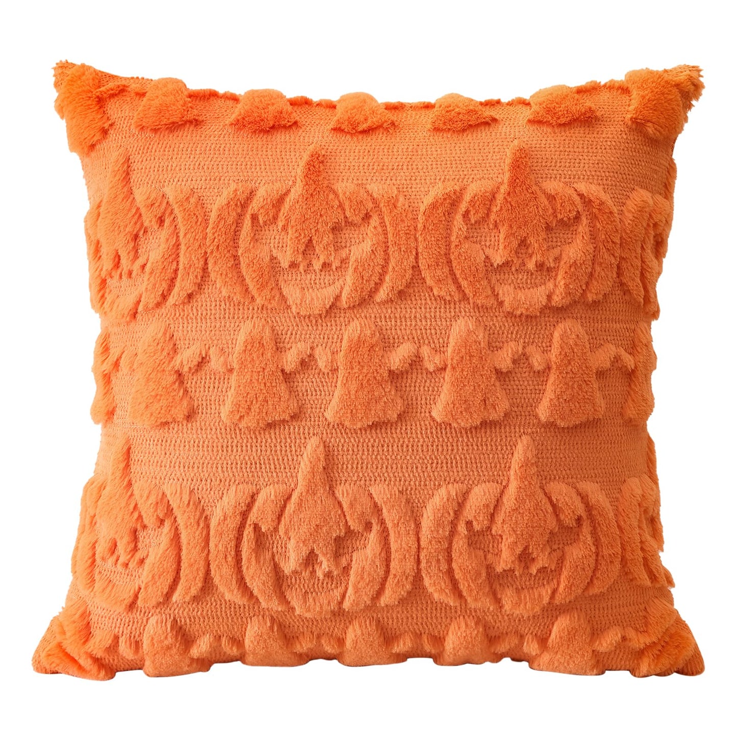 Artscope Halloween Pillow Covers 18 x 18 Set of 2 Decorative Ghost Holiday Pumpkin Throw Pillow Cases Soft Plush Faux Fur Couch Cushion Case for Farmhouse Halloween Sofa Bed Room Home Decor-Orange