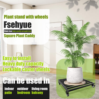 Plant Caddy with Wheels 18'' 2 Pack Metal Rolling Plant Stand Plant Dolly with Lockable Casters Aluminium Heavy Duty Pot Mover Rollers Indoor Outdoor Planter Trolley Holds up 440 Lbs Planter Black