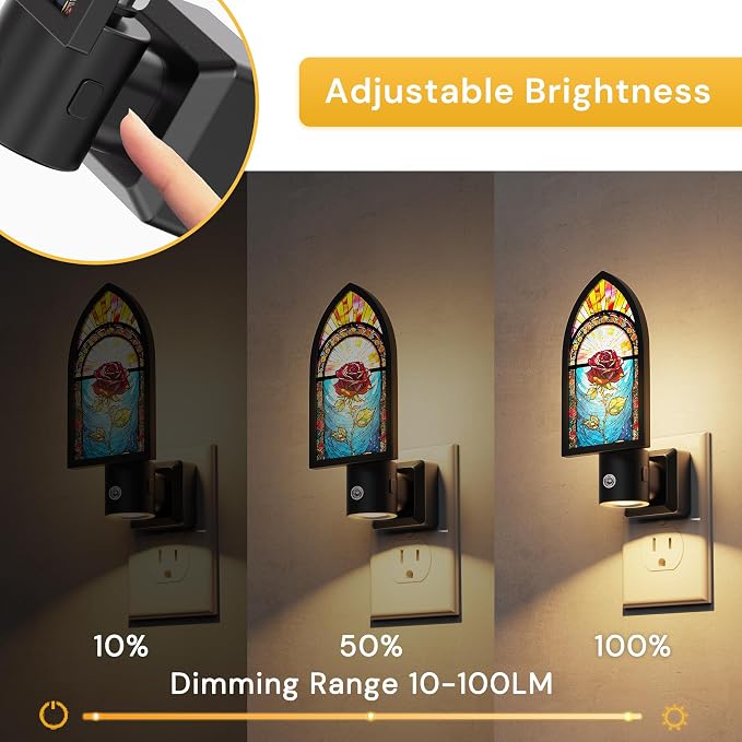 L LOHAS LED Night Lights Plug into Wall, Gothic Night Light with Light Sensor, 3000K Soft White, 0-100LM Adjustable Brightness, Acrylic Rose Nightlight for Bathroom Bedroom Hallway, 2 Pack