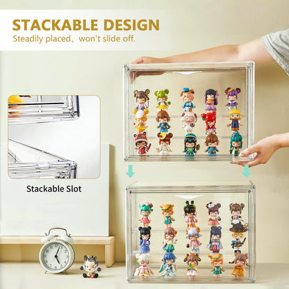 LXLXXL Acrylic Display Case for Collectibles 3 Layer Adjustable Figure Display Cases with Magnetic Door Clear Stackable Display Box for Figures Showcase 2Pack