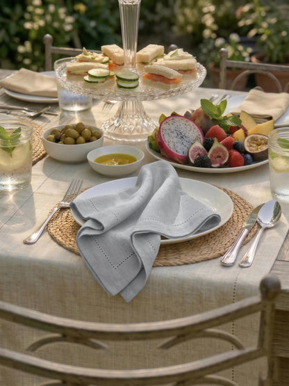 Palisa Grey Cotton Napkins Set of 4 | Premium Hemstitch Detailing Cloth Dinner Napkins 18x18 Inch | Soft Washable & Reusable Table Napkins for Everyday Use Weddings Parties Restaurants & Hotels