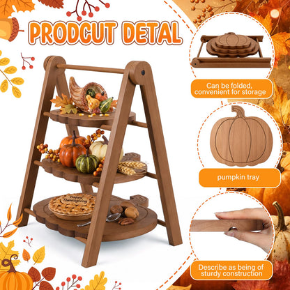 Marsui 3 Tier Pumpkin Serving Trays Wooden Shaped Pumpkin Platters 12'' 10'' 8'' Charcuterie Plate Board Reusable Party Serving Plate for Halloween Fall Party Decoration