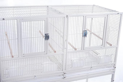 1F/2F/3F Stackable Center Divided Breeder Breeding Bird Flight Double Rolling Cage for Aviaries Canaries Cockatiels Lovebirds Finches Budgies Small Parrots. (White Vein, 2F)