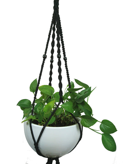 Macrame Plant Hanger & Holder, Hanging Planter 4 Legs Double Deck for 8 inch to 10 inch Two Pots Indoor Outdoor Hanging Planter Cotton Rope 67 Inch with Metal Ring (Cotton-Black)