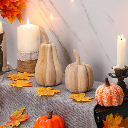 Barydat 2 Pcs Thanksgiving Paulownia Wood Carved Pumpkins 6.5 x 3.2 x 3.2 Inch 4.5 x 3.2 x 3.2 Inch Harvest Pumpkin Figurine Farmhouse Thanksgiving Hand Carved Pumpkin Wood Sign for Table Home Decor